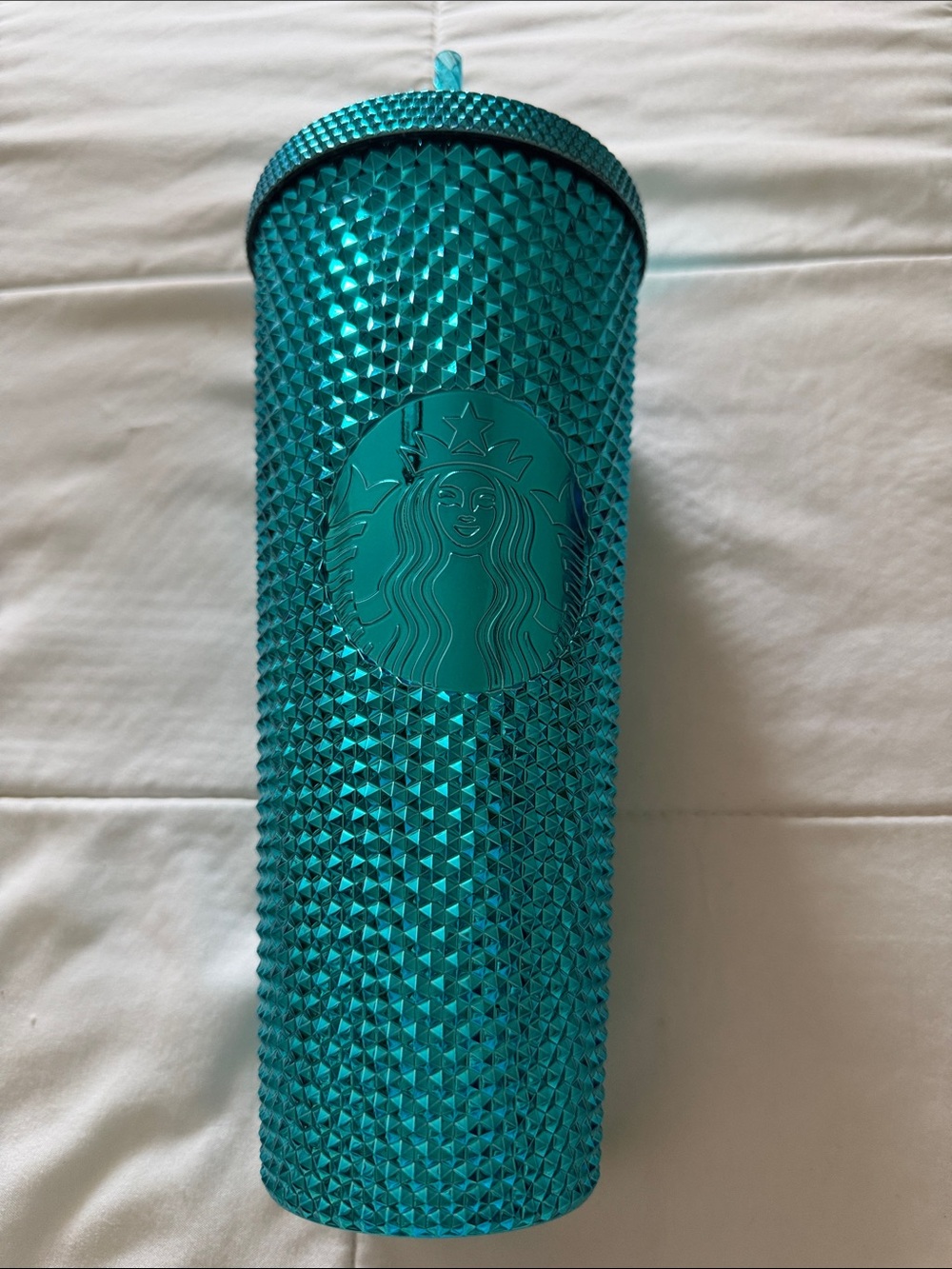 New Starbucks Blue chrome 24oz Textured Studded Tumbler